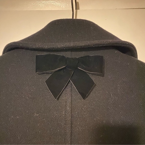 Kate Spade Scalloped Wool Peacoat Black Bow Back Out West Coat XS pink lining - Picture 8 of 9
